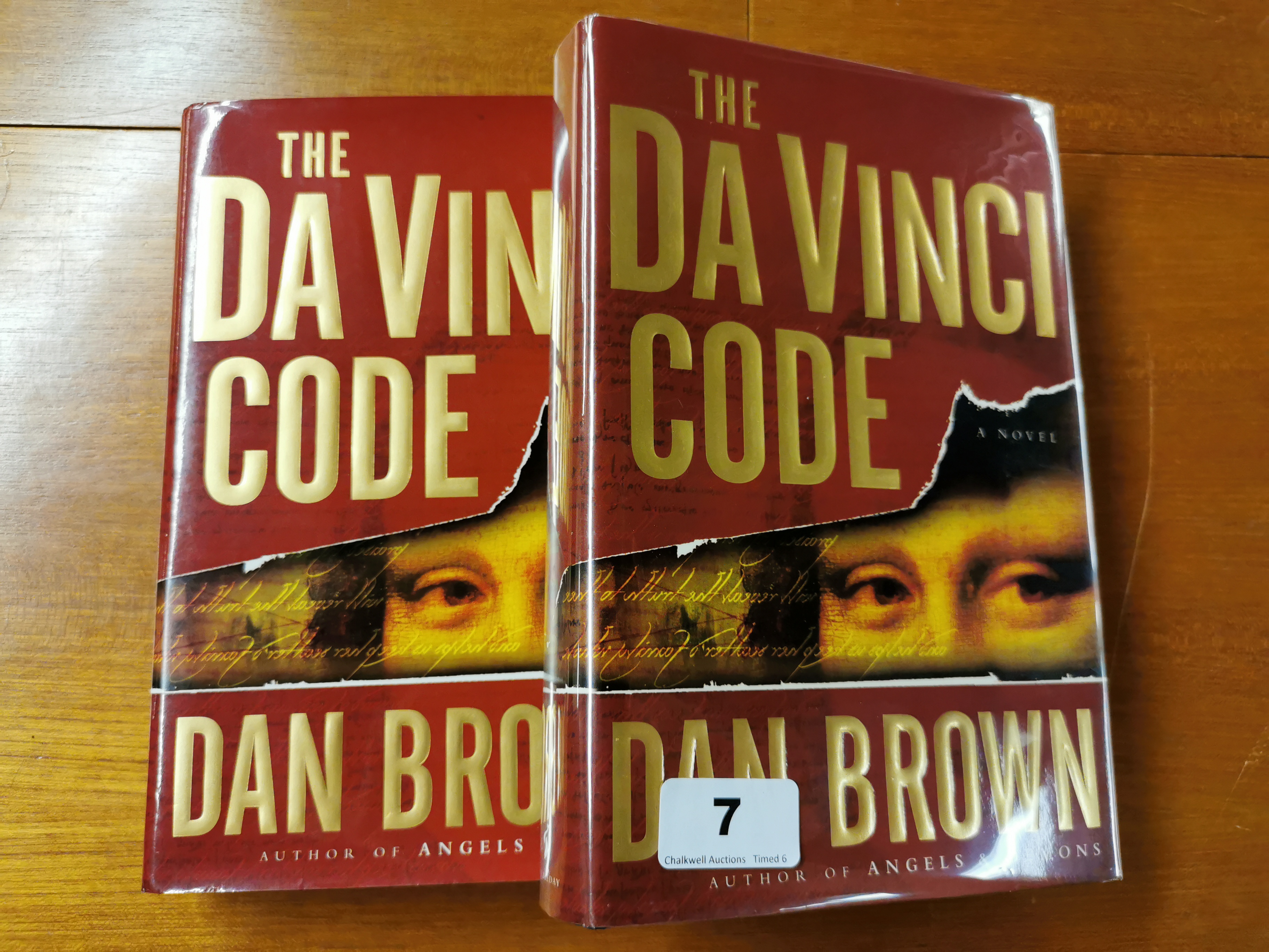 "Two first editions of ""The Da Vinci Code"" by Dan Brown."