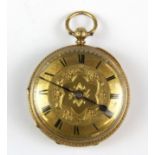 A lady's 18ct gold Fusee fob watch, understood to be in working order.