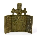 A 19th Century Russian cast brass travelling icon, H. 9cm.