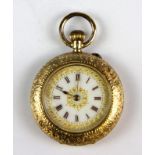 A lady's 14ct gold fob watch, understood to be in working order.