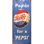 A vintage Pepsi Cola aluminium advertising sign, size 38 x 91cm.