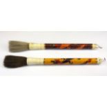 Two Chinese cloisonne and bone handled writing brushes, L. 43cm.
