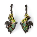 A pair of Hana Maae designer 925 silver gilt earrings set with emeralds, rodolite garnet and other