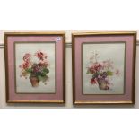 A pair of gilt framed watercolours of flowers by Hilary Scoffield, British (1958), framed size 44