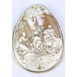 A white metal (tested silver) cameo brooch, L.8 x 5.5cm.