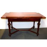 An unusual mahogany drawleaf refectory style dining table, W. 75cm L. 170cm opening to 140cm.