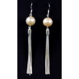 A pair of silver and large (12.5mm) cream cultured pearl earrings.