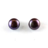 A pair of blue black cultured pearl earrings, pearl size 10mm, on silver stems.