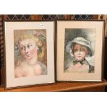 A pair of framed pastel portaits of young women, framed size 47 x 60cm.