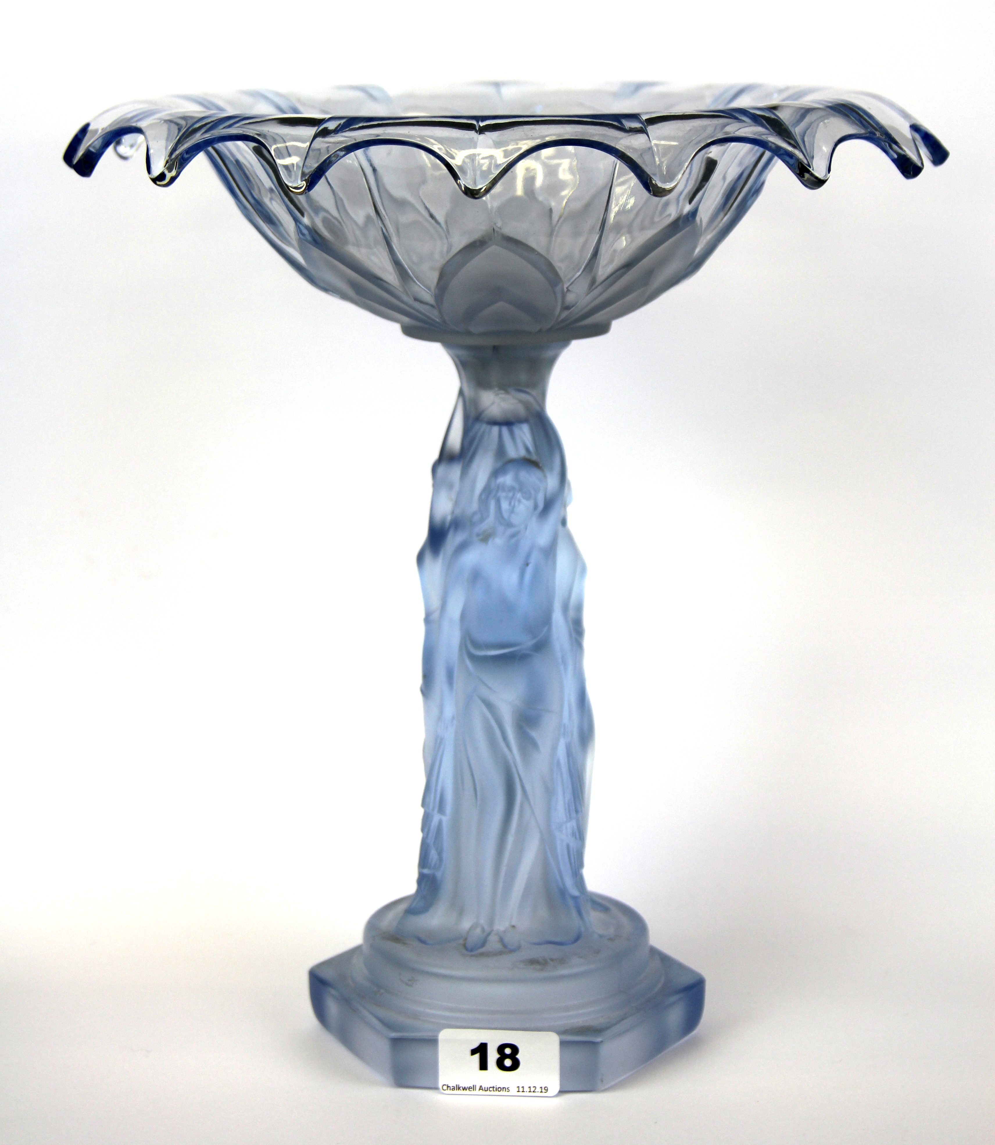 An Art Deco glass frosted centre piece, H. 31cm.