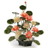 A Chinese carved soapstone lotus in a bonsai type bowl, H. 61cm.