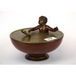 An interesting bronze Art Nouveau lidded bowl, H. 14cm, Dia. 19cm.