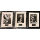 Three framed movie star autographs of Janet Leigh, Marlene Dietrich and Jane Russell.