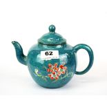 A Chinese robins egg glazed terracotta teapot, H. 15cm.