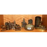 A quantity of bronze items together with a bronze Indian bowl and jar.