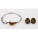 A 925 silver faux amber set bracelet and a similar pair of silver and amber earrings.