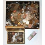 A box of mixed coins.