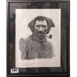A framed pencil portrait of Tom Crean (Irish explorer 1877 -1938) member of Shackleton's Antarctic