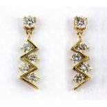 A pair of 9ct yellow gold stone set drop earrings, L. 2.1cm.