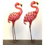 A pair of metal painted flamingos, H. 90cm.
