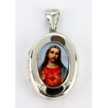A 925 silver enamelled religious portrait locket, L. 4.5cm.