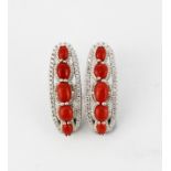 A pair of 925 silver coral and white stone set earrings, L. 2.5cm.