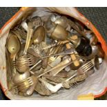 A large bag of mixed silverplated cutlery.