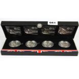 A box of four silver Olympic countdown coins London 2012.