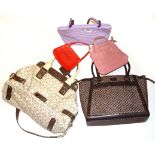 Five mixed handbags including Guess.