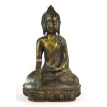 A Chinese gilt bronze figure of the seated Buddha, H. 23cm.