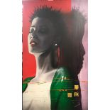 A large contemporary oil and spray paint on canvas of a woman signed Paul Karslake 2003, size 122.