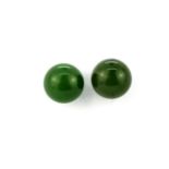 A pair of 9ct yellow gold jade set stud earrings, Dia. 0.9cm.