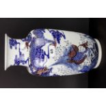 A 19th/early 20th century Chinese hand painted porcelain vase, H. 39cm with blue and red