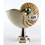 A superb 925 silver mounted nautilus shell, H. 17cm.