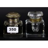 Two cut glass inkwells, H. 9cm.