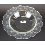 A Lalique frosted glass bowl, Dia. 27cm, H. 5cm, (small chip to rim).