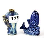 Two Chinese blue glazed porcelain snuff bottles, H. 7cm.