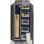 Cricket Interest. A framed autographed cricket bat from the England vs Australia series 2010, framed