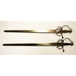 Two reproduction steel swords, L. 93cm.