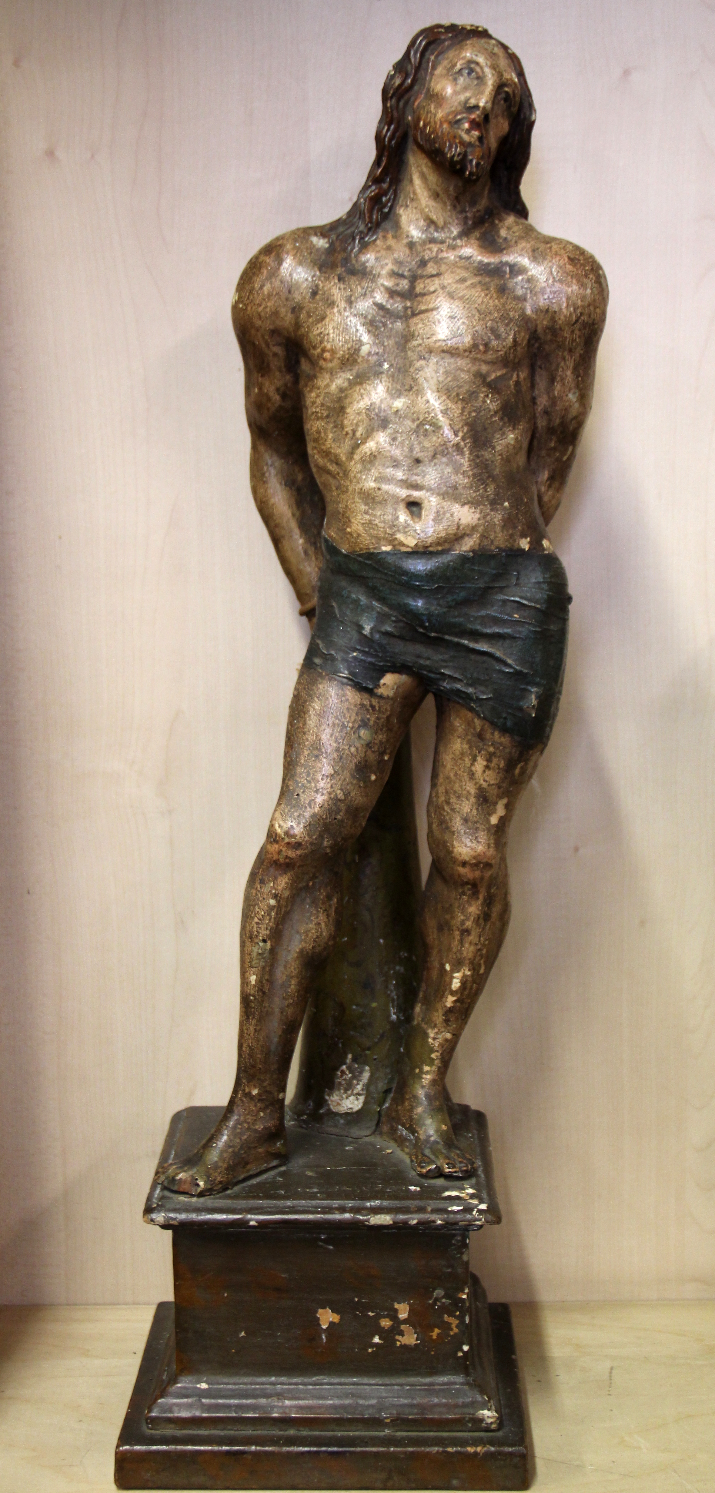 A Northern Italian 18th Century polychromed papier mache sculpture of Saint Sebastian, H. 70cm.