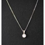 A 9ct white gold (stamped 9kt) diamond set pendant and chain, L. 1cm.