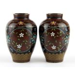 A pair of late 19th Century Japanese cloisonne vases, H. 10cm.