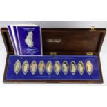 A cased set of ten Sterling silver ingots of The Queen's Beasts.