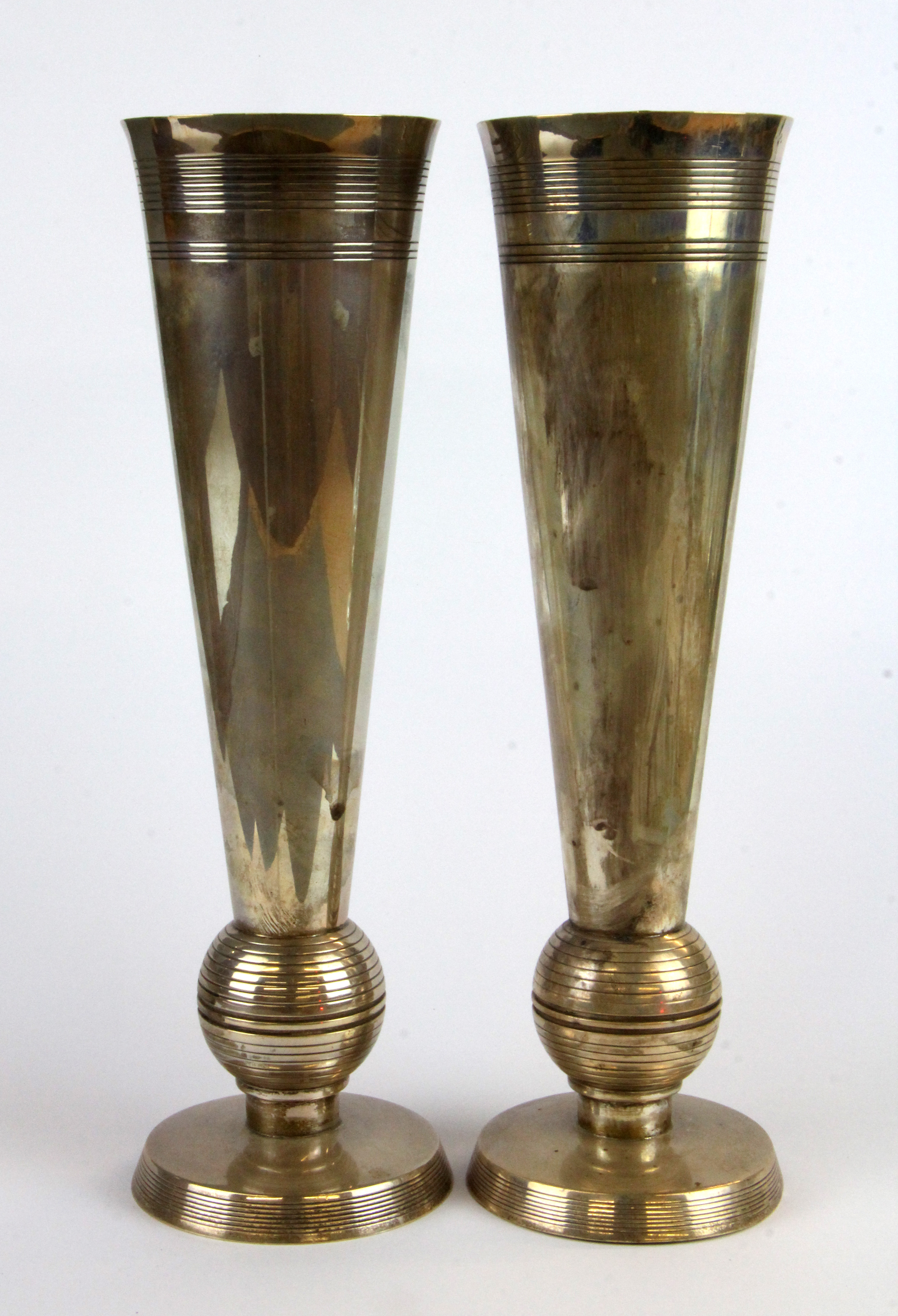 A large pair of hallmarked silver bud vases, H. 28cm.