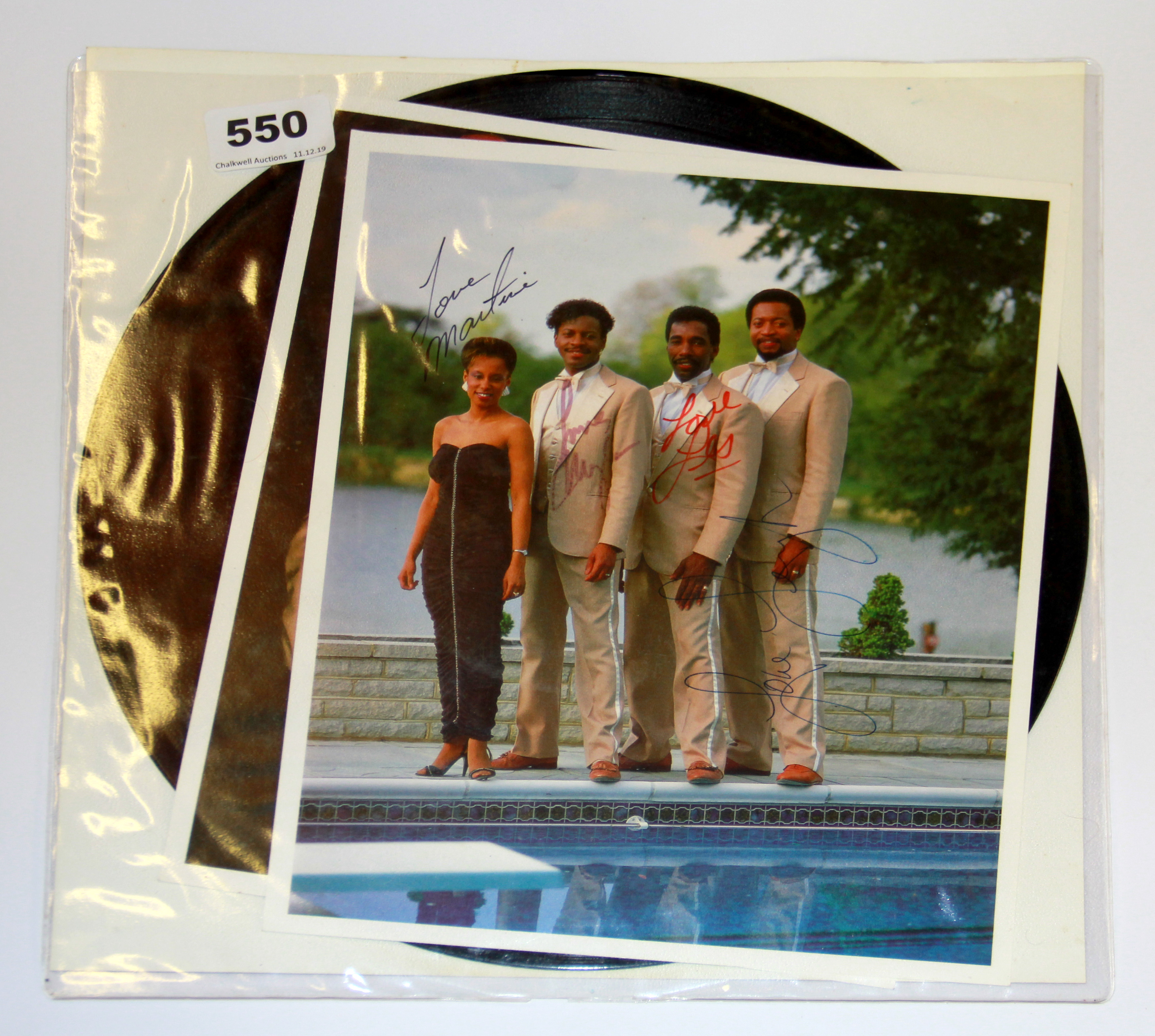 Pop Music Interest. Two signed photographs and an LP record of 'The Platters'.