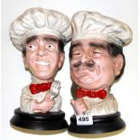 Two resin Laurel and Hardy chef figures, H. 29cm.