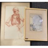 A 1920's framed pastel signed W H Davison 1925 and a framed watercolour entitled 'The Bridge' by the