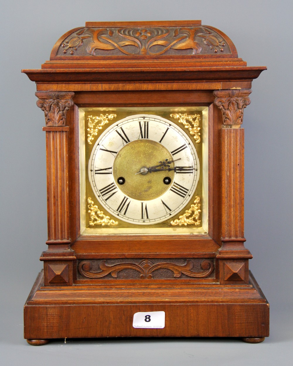 A German 14 day strike mantle clock, H. 40cm.