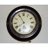 A 19thC mahogany mounted wall clock with fusee movement, Dia. 32cm.