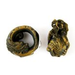 Two Japanese netsukes in the shape of dragons, H. 5cm 4.5cm.